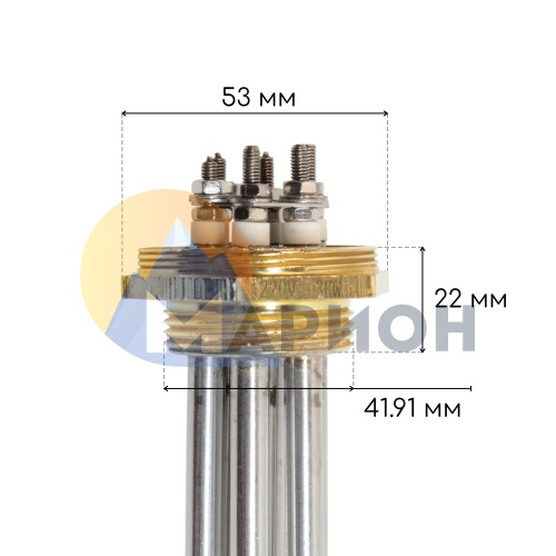 Блок ТЭН 4,5 кВт для воды 310 мм фланец G1 1/4" 220 В (трубка + колпак) HTH
